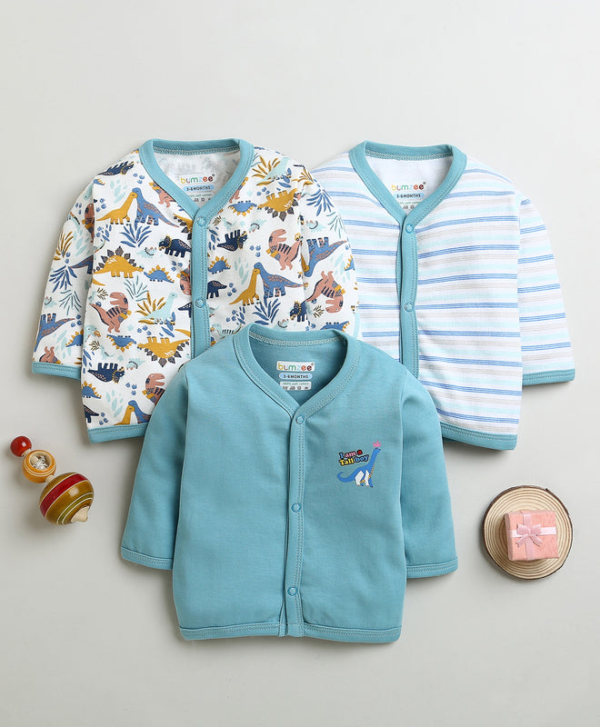 Dusty Blue & White Boys Full Sleeves Cotton Jablas Pack Of 3