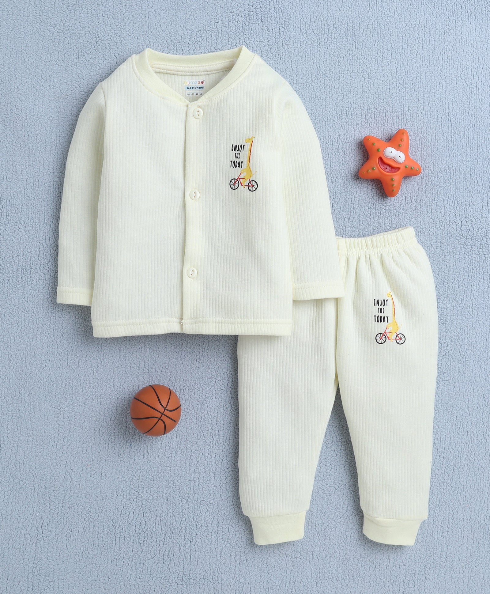 Boys Cotton Blend Solid Thermal Jabla & Jogger Set - Yellow