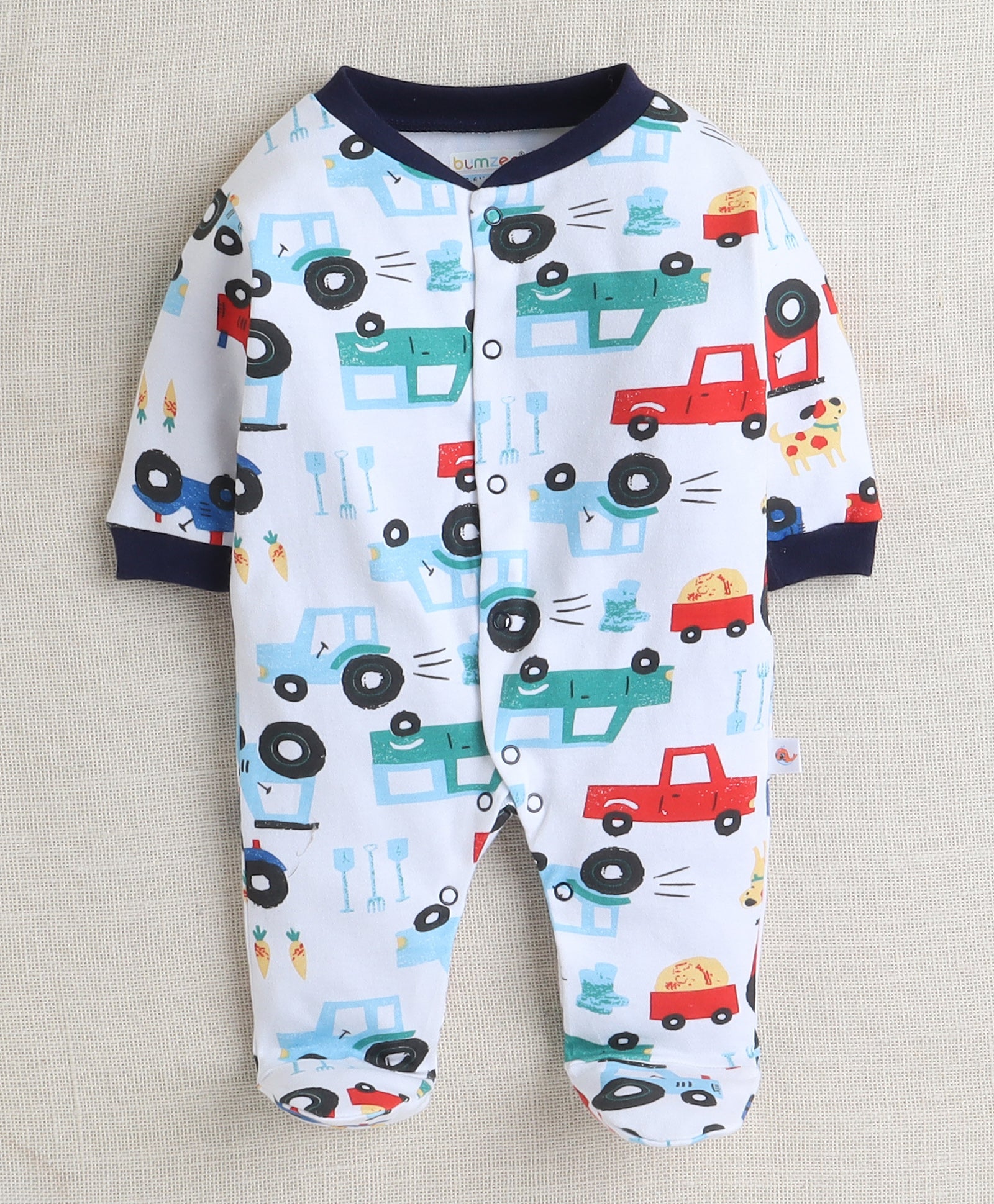 Boys 100% Cotton Vehicle Sleepsuit - Navy & White