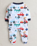 Bumzee Navy & White Graphic Print Sleepsuit, Pack of 3, Full Sleeves, 100% Cotton (Style Peb10044)