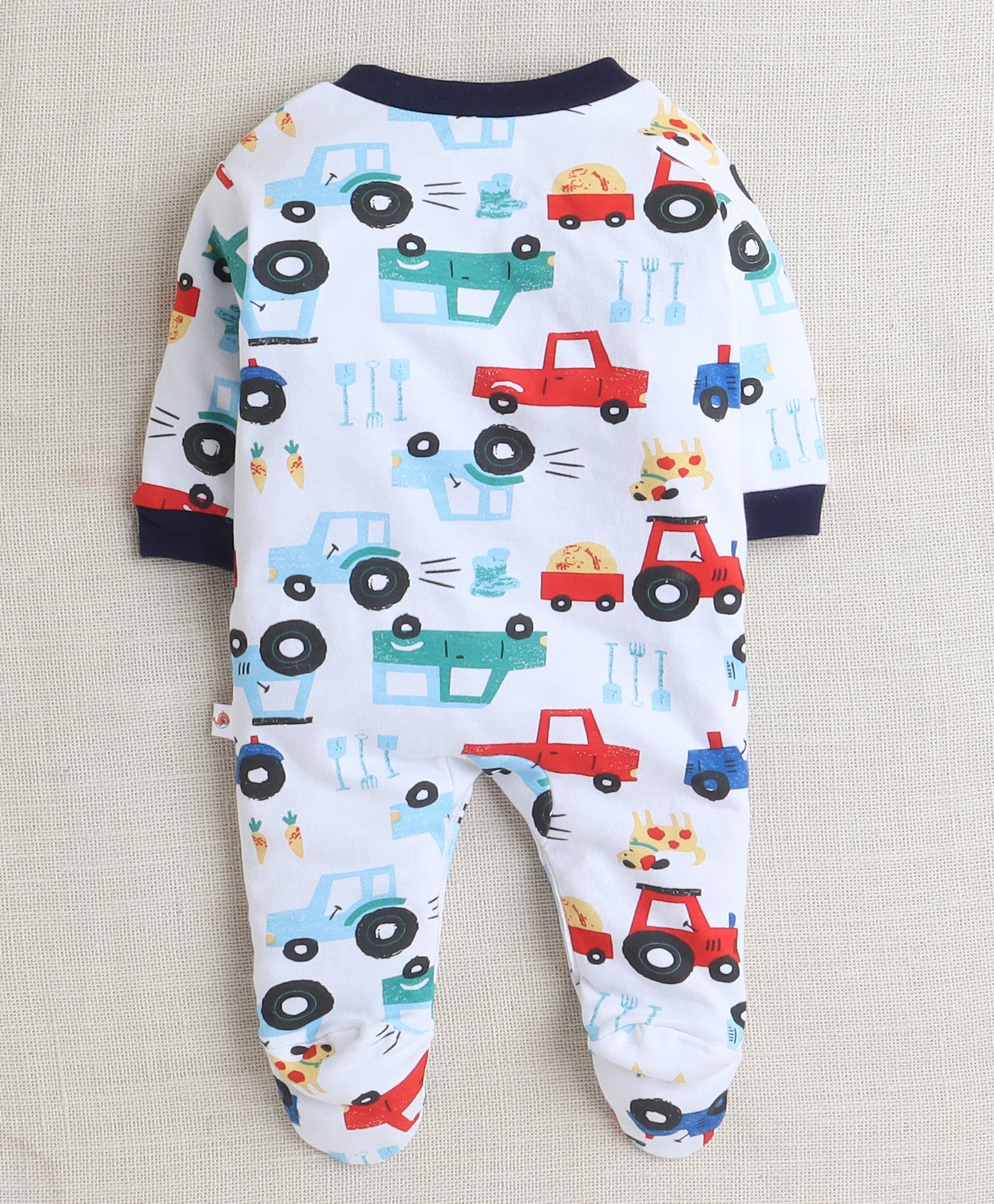 Boys 100% Cotton Vehicle Sleepsuit - Navy & White