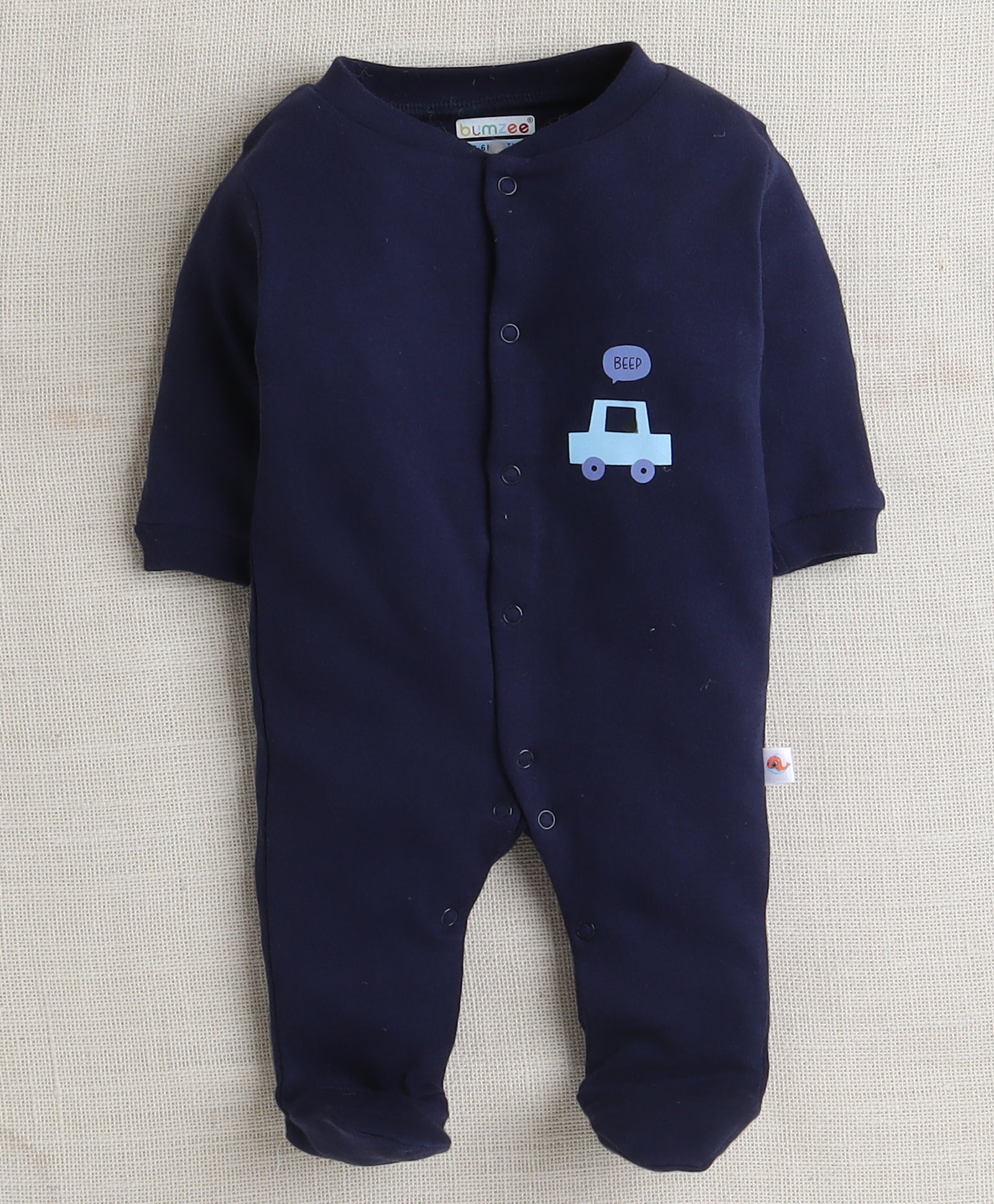 Boys 100% Cotton Vehicle Sleepsuit - Navy & White