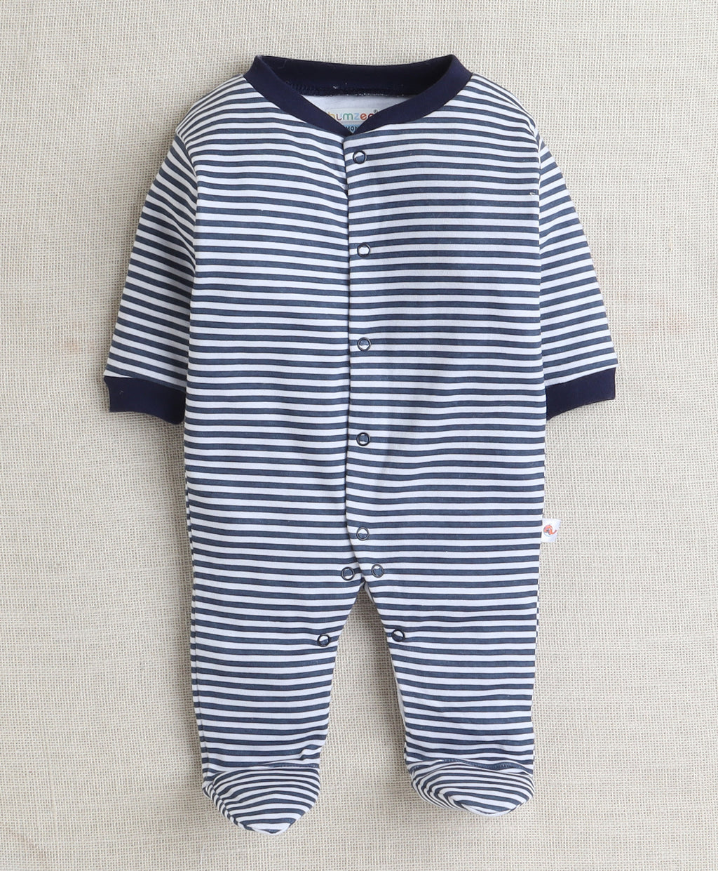 Bumzee Navy & White Graphic Print Sleepsuit, Pack of 3, Full Sleeves, 100% Cotton (Style Peb10044)