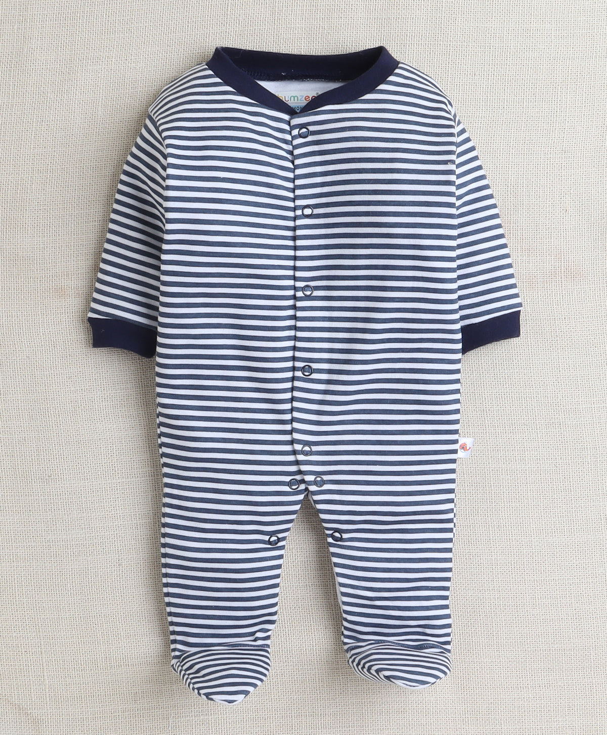 Bumzee Navy & White Graphic Print Sleepsuit, Pack of 3, Full Sleeves, 100% Cotton (Style Peb10044)
