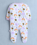 Bumzee Lavender & White Graphic Print Sleepsuit, Pack of 3, Full Sleeves (Style Peb10049)