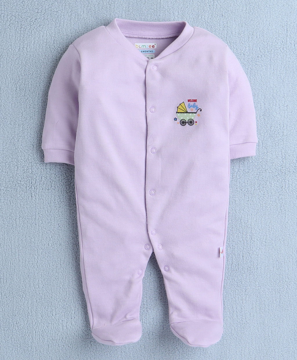 Bumzee Lavender & White Graphic Print Sleepsuit, Pack of 3, Full Sleeves (Style Peb10049)
