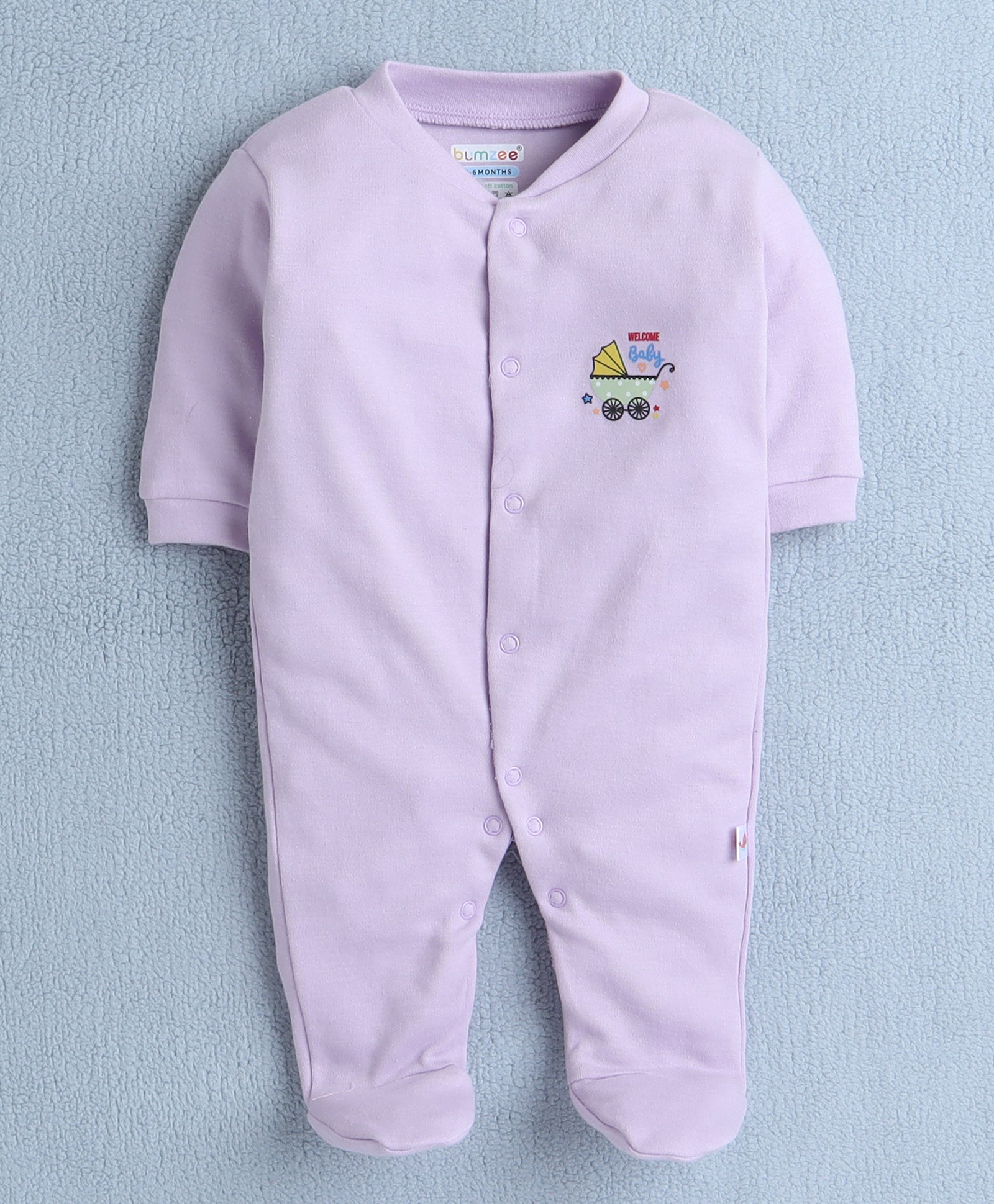 Girls 100% Cotton Rainbow & Bee Sleepsuit - Lavender & White