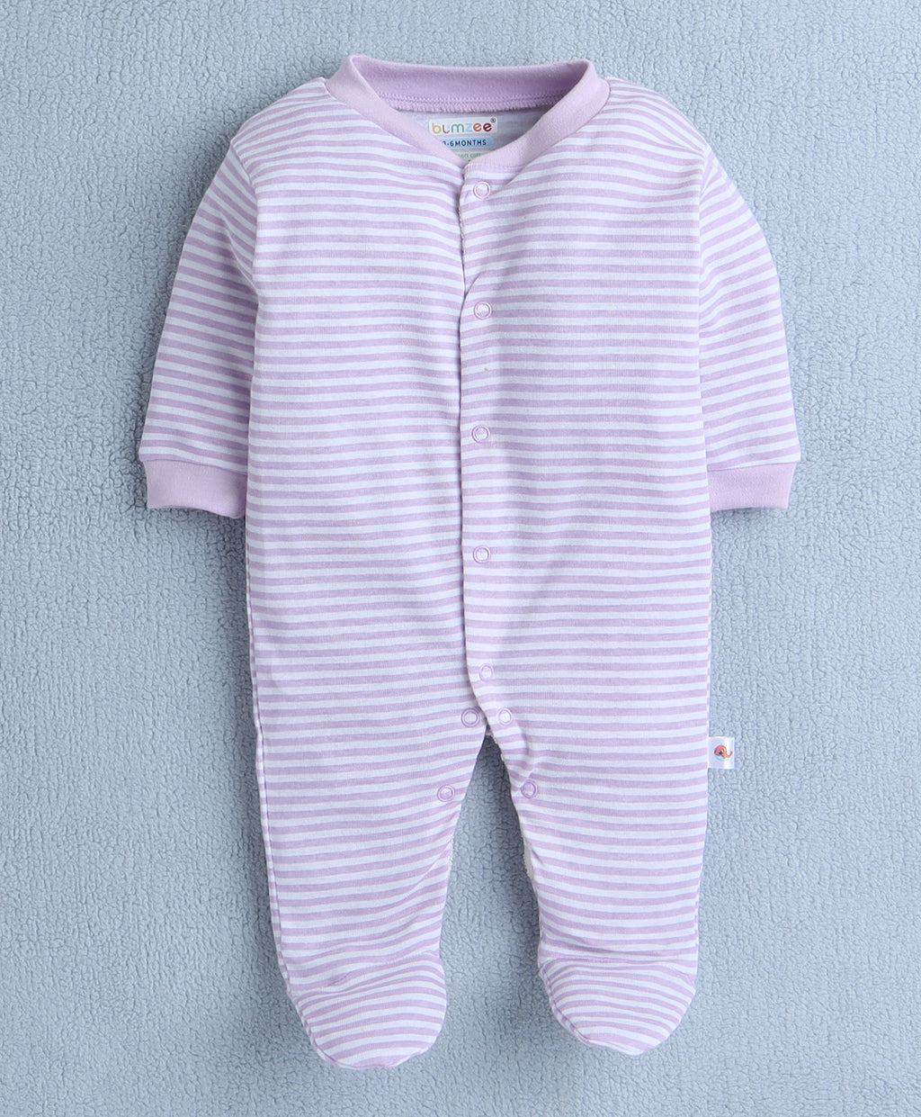 Bumzee Lavender & White Graphic Print Sleepsuit, Pack of 3, Full Sleeves (Style Peb10049)