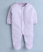 Bumzee Lavender & White Graphic Print Sleepsuit, Pack of 3, Full Sleeves (Style Peb10049)