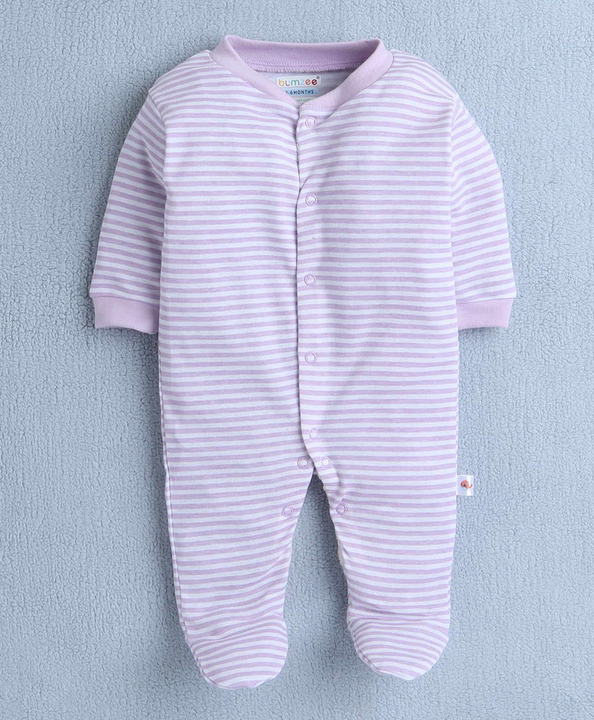 Bumzee Lavender & White Graphic Print Sleepsuit, Pack of 3, Full Sleeves (Style Peb10049)