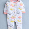 Girls 100% Cotton Elephant Sleepsuit - Peach & White