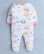 Bumzee Peach & White Animal Print Sleepsuit, Pack of 3, Full Sleeves, 100% Cotton