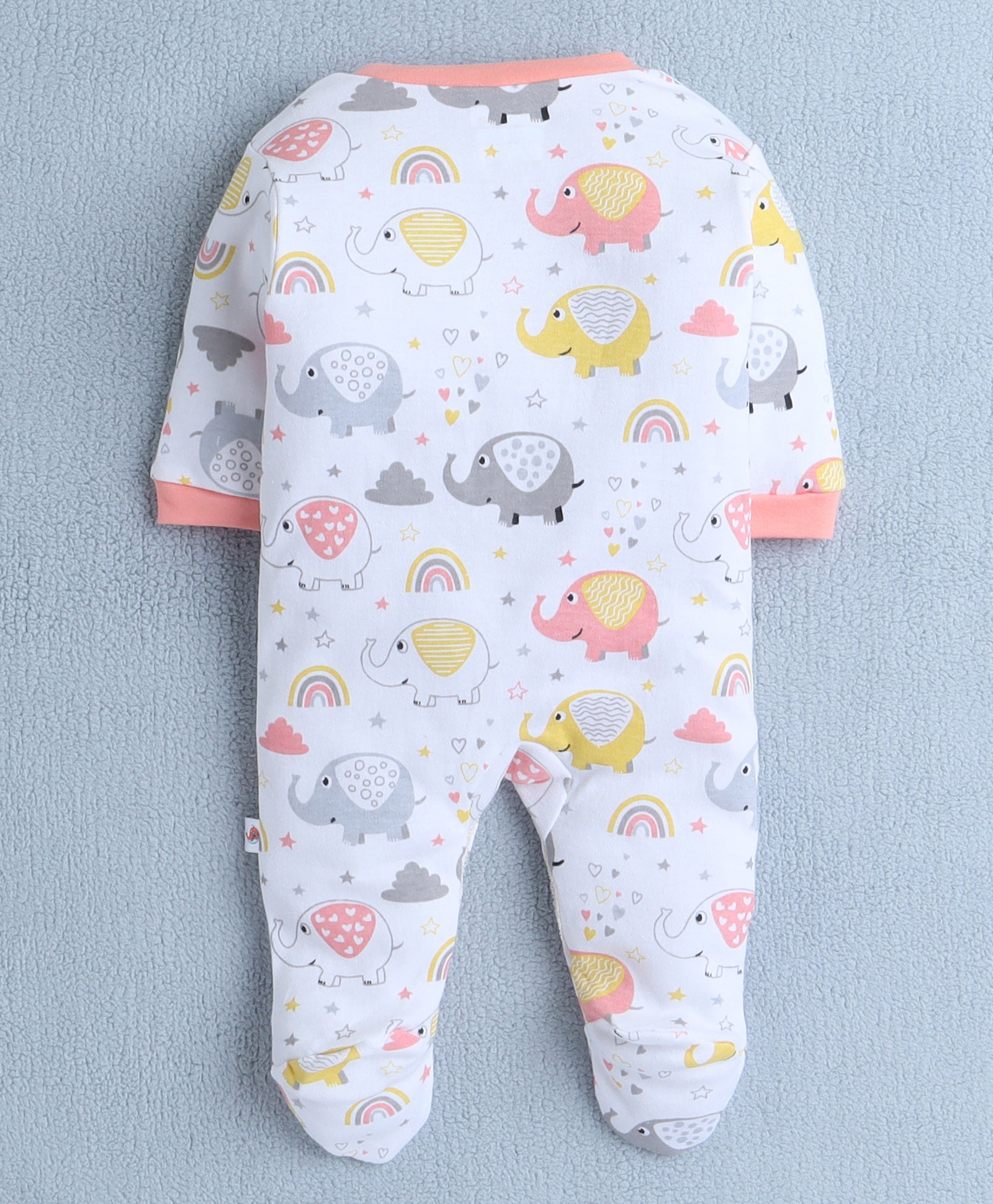 Girls 100% Cotton Elephant Sleepsuit - Peach & White