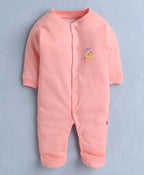 Bumzee Peach & White Animal Print Sleepsuit, Pack of 3, Full Sleeves, 100% Cotton