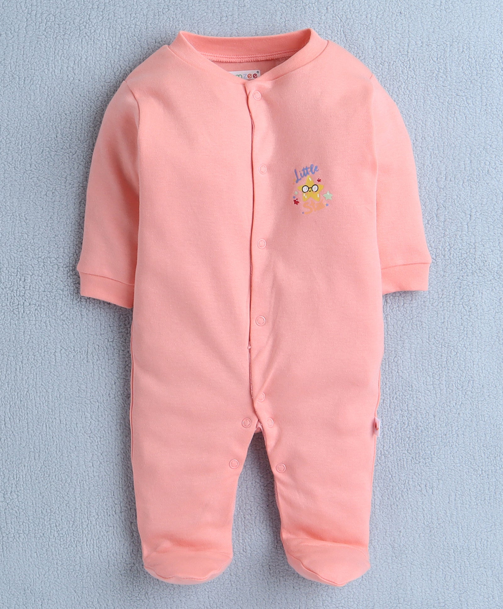 Girls 100% Cotton Elephant Sleepsuit - Peach & White