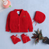 Boys Acrylic Blend Solid Sweater with Cap & Socks - Red