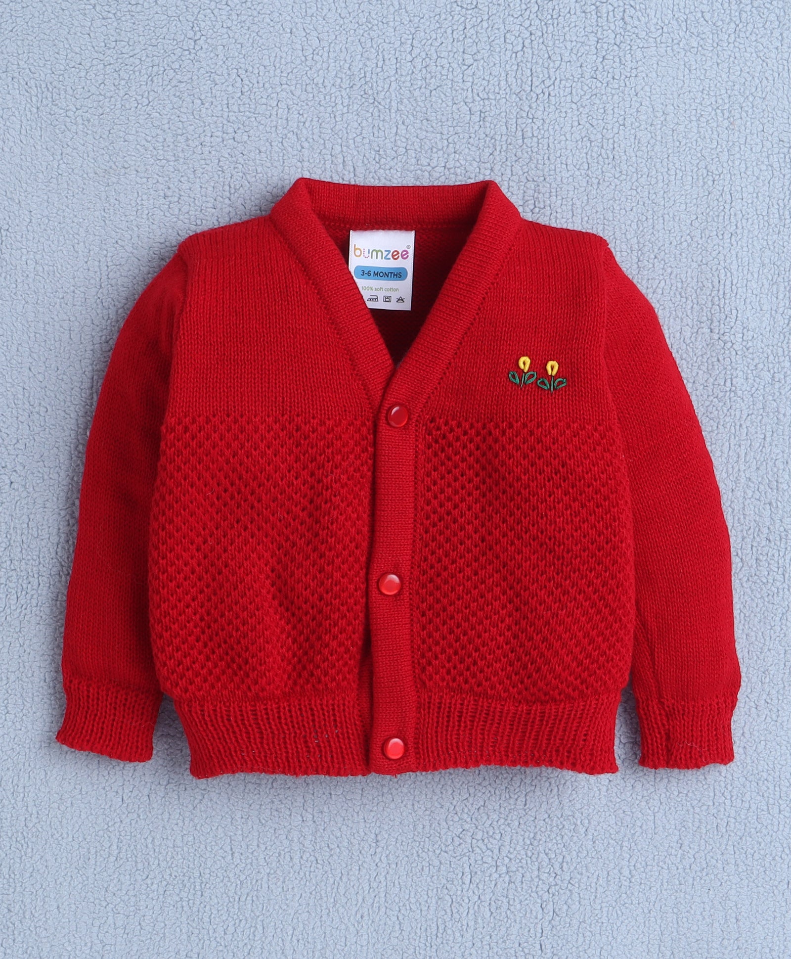 Boys Acrylic Blend Solid Sweater with Cap & Socks - Red