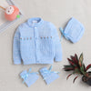 Boys Acrylic Blend Solid Sweater with Cap & Socks - Blue