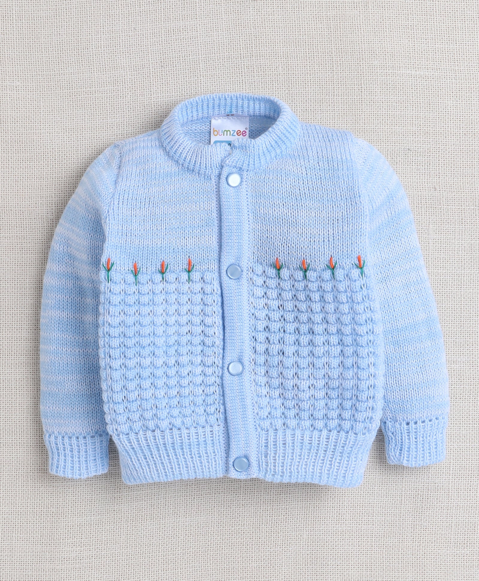 Boys Acrylic Blend Solid Sweater with Cap & Socks - Blue
