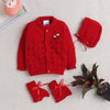 Boys Acrylic Blend Solid Sweater with Cap & Socks - Red
