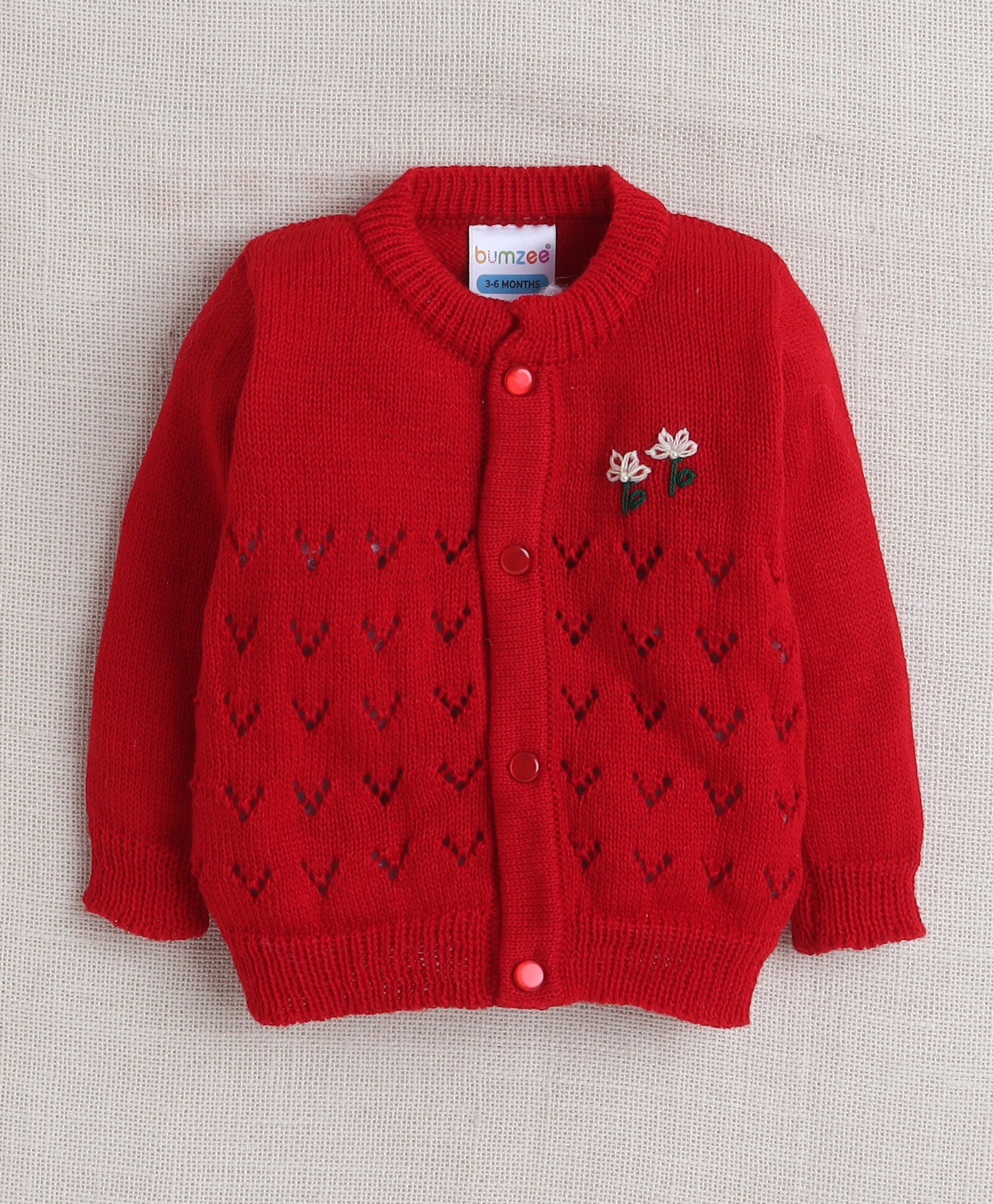 Boys Acrylic Blend Solid Sweater with Cap & Socks - Red