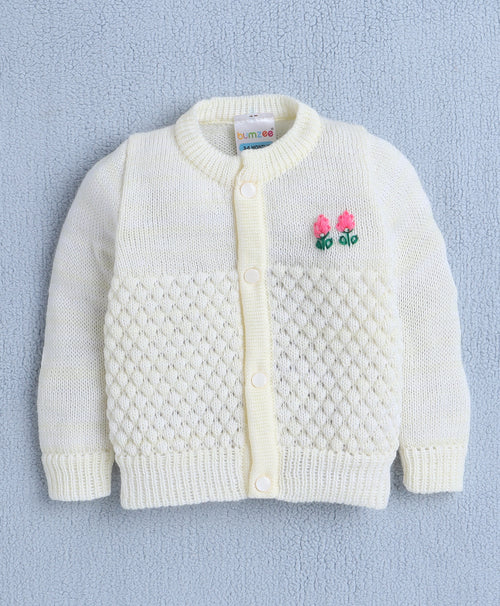 Girls Acrylic Blend Solid Sweater with Cap & Socks - Lemon