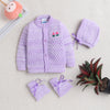 Girls Acrylic Blend Solid Sweater with Cap & Socks - Lavender