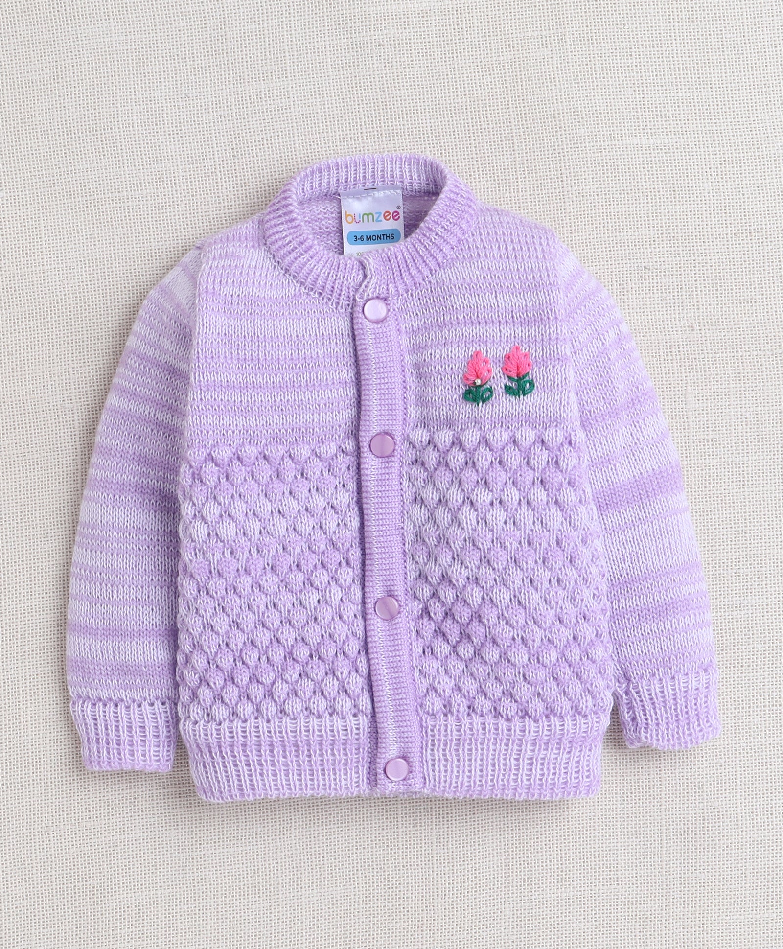 Girls Acrylic Blend Solid Sweater with Cap & Socks - Lavender