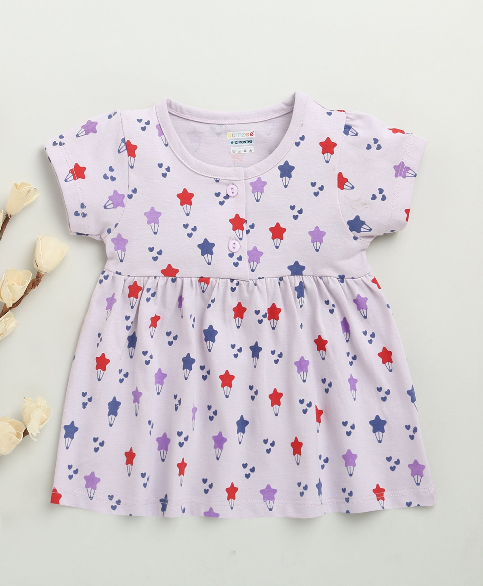 Lilac Girls Cap Sleeves Cotton Knee Length Frock
