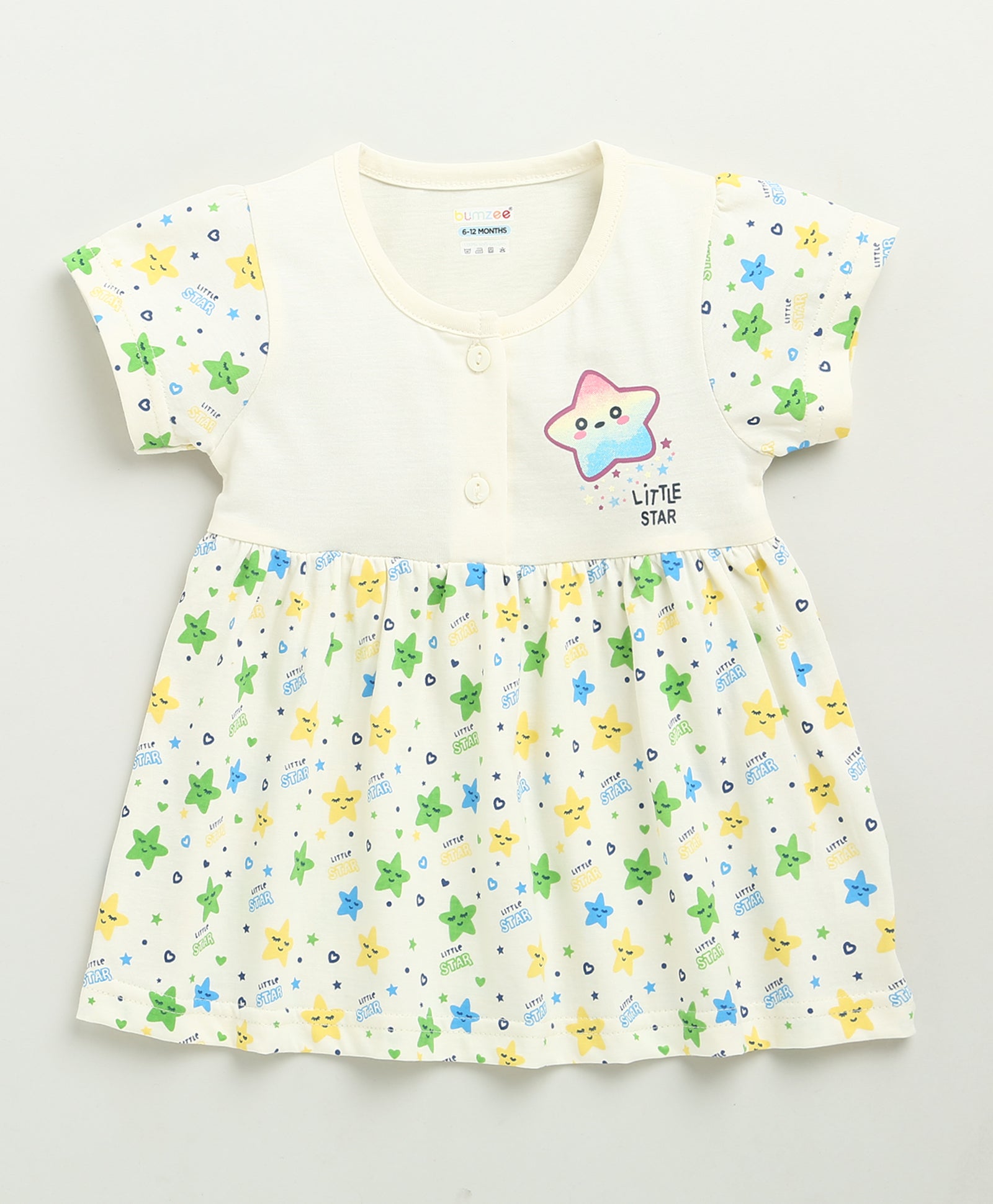 Cream Girls Cap Sleeves Cotton Knee Length Frock