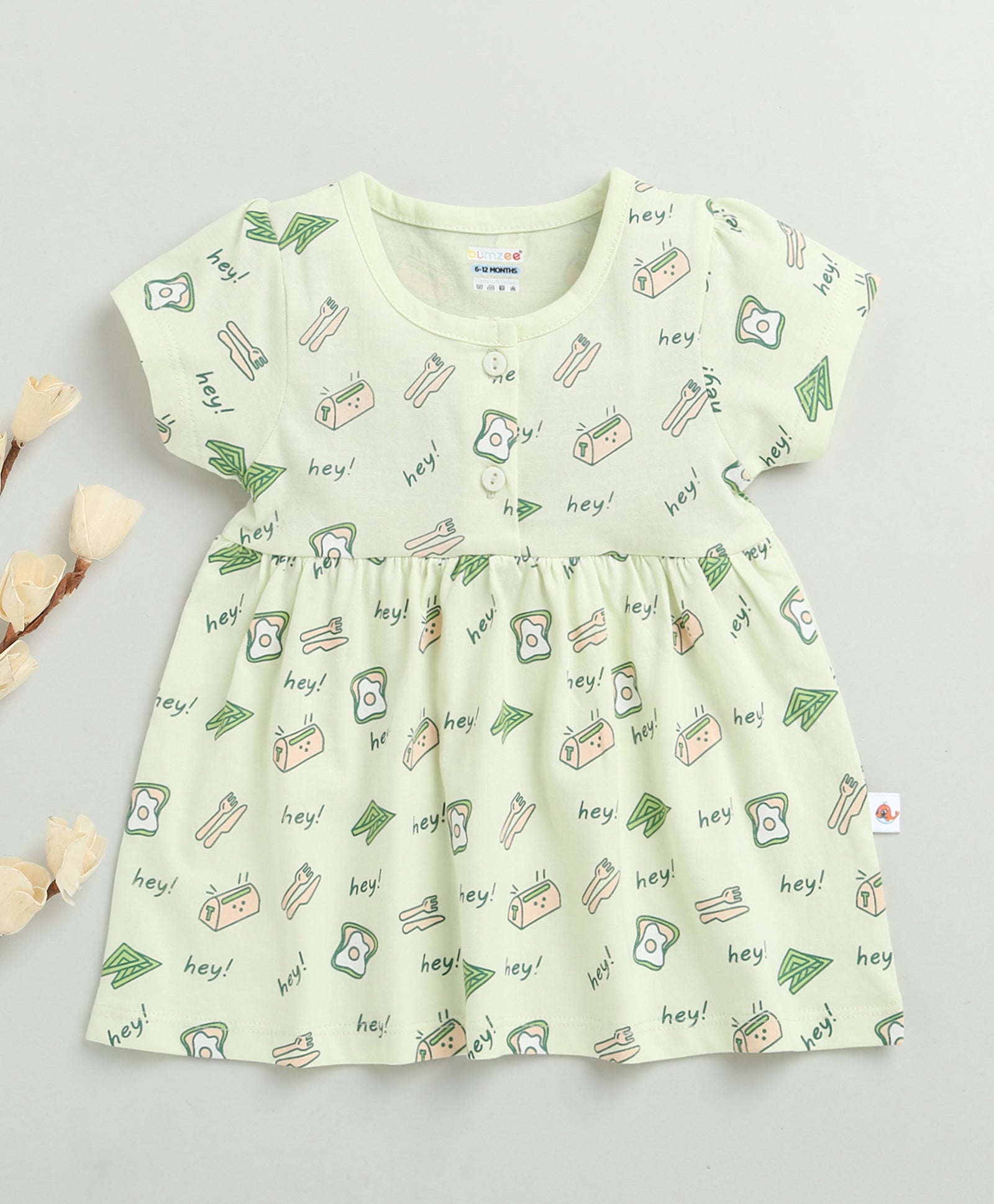 Green Girls Cap Sleeves Cotton Knee Length Frock