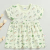 Green Girls Cap Sleeves Cotton Knee Length Frock
