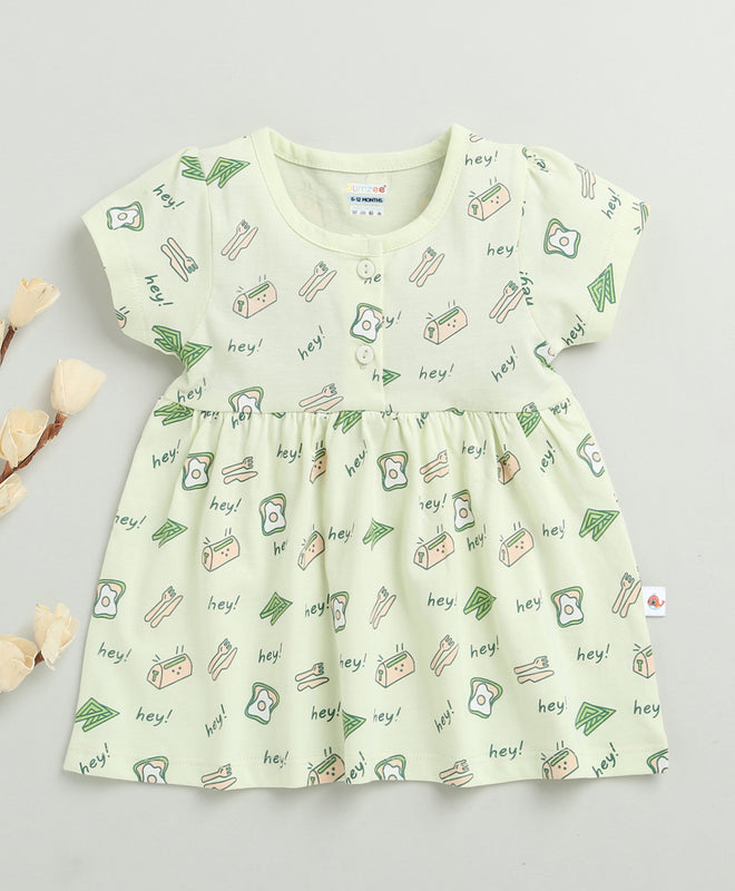 Green Girls Cap Sleeves Cotton Knee Length Frock