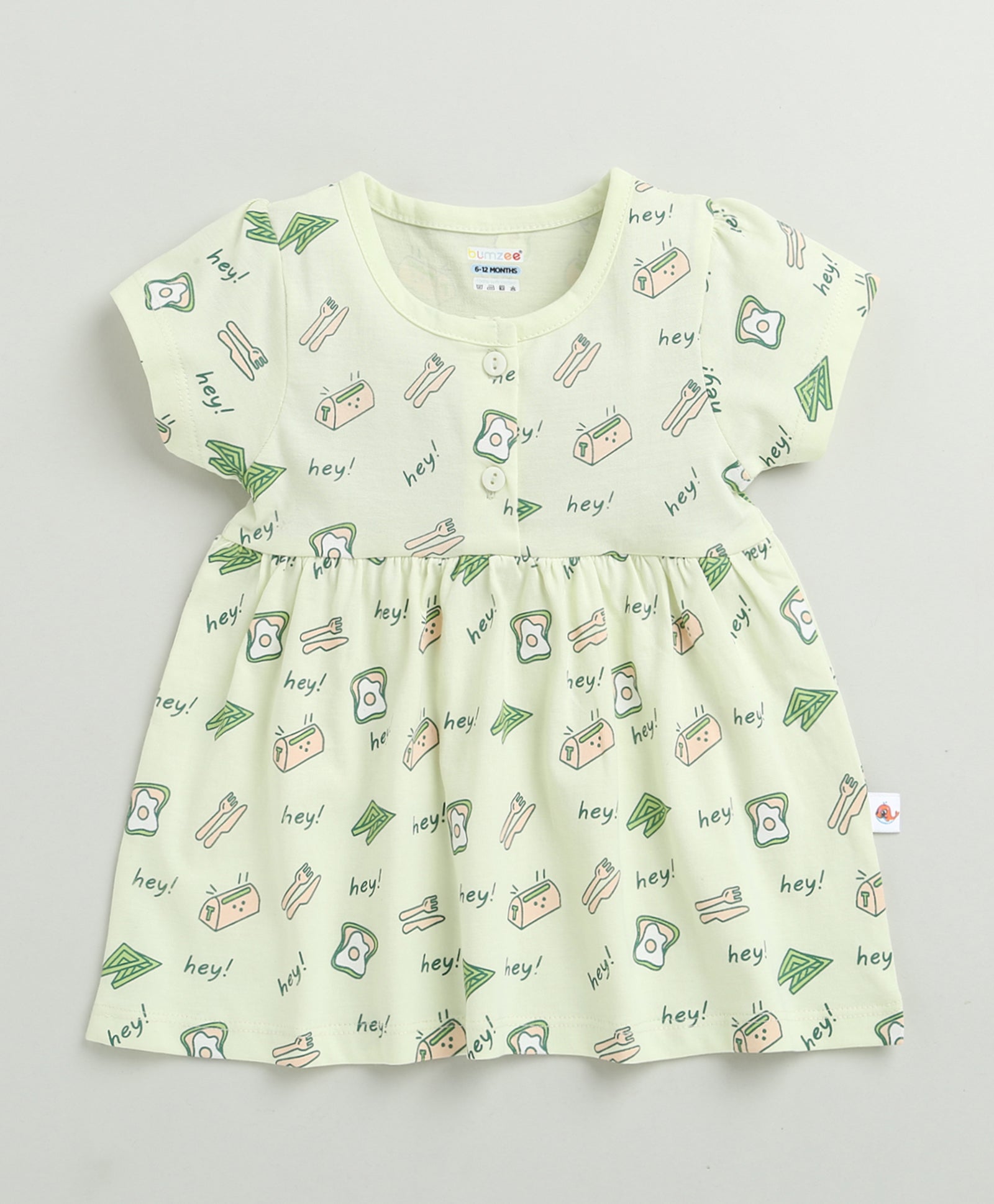 Green Girls Cap Sleeves Cotton Knee Length Frock