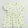Green Girls Cap Sleeves Cotton Knee Length Frock
