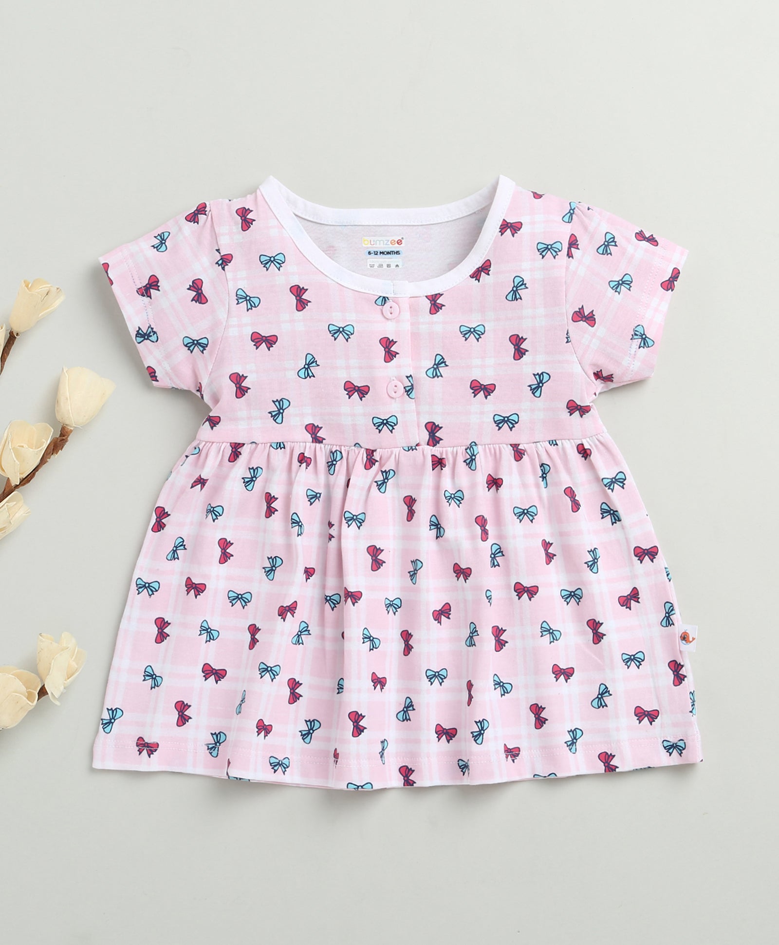 Pink Girls Cap Sleeves Cotton Knee Length Frock