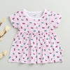 Pink Girls Cap Sleeves Cotton Knee Length Frock