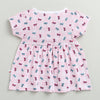 Pink Girls Cap Sleeves Cotton Knee Length Frock