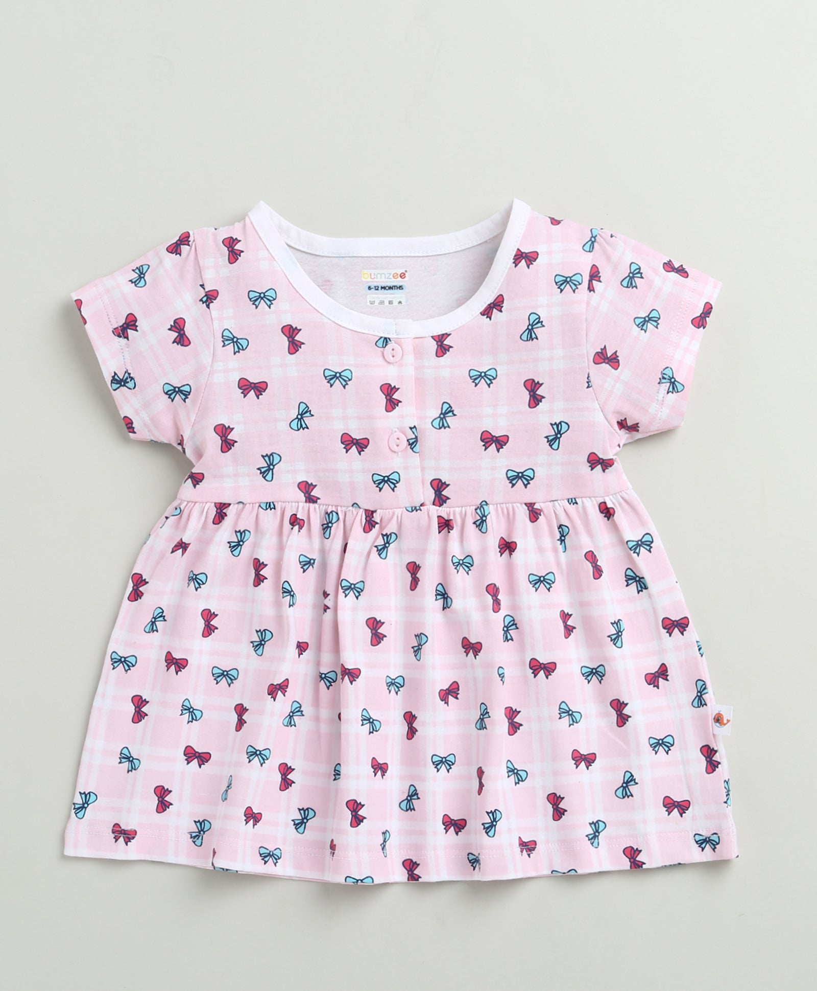Pink Girls Cap Sleeves Cotton Knee Length Frock