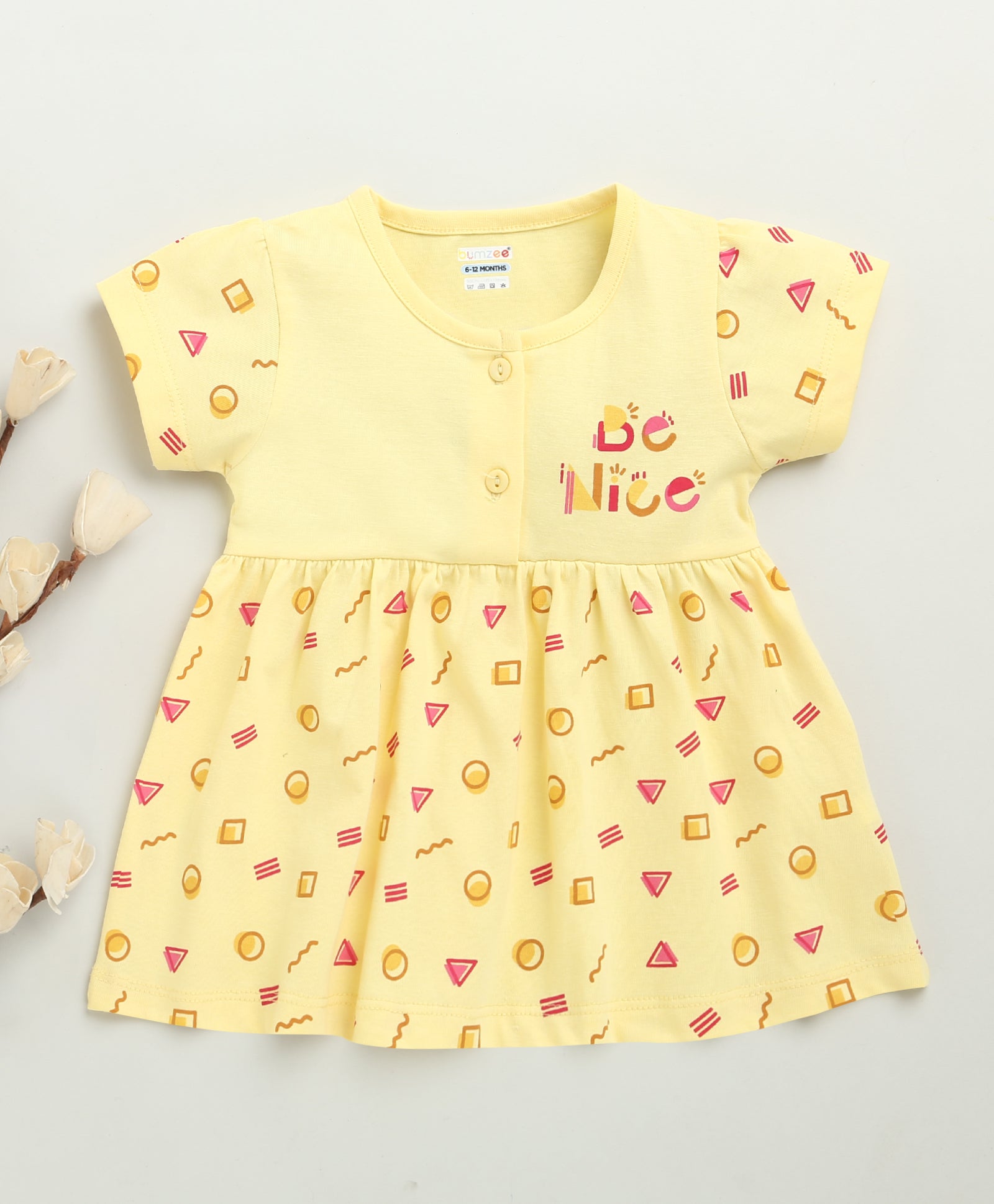 Yellow Girls Cap Sleeves Cotton Knee Length Frock