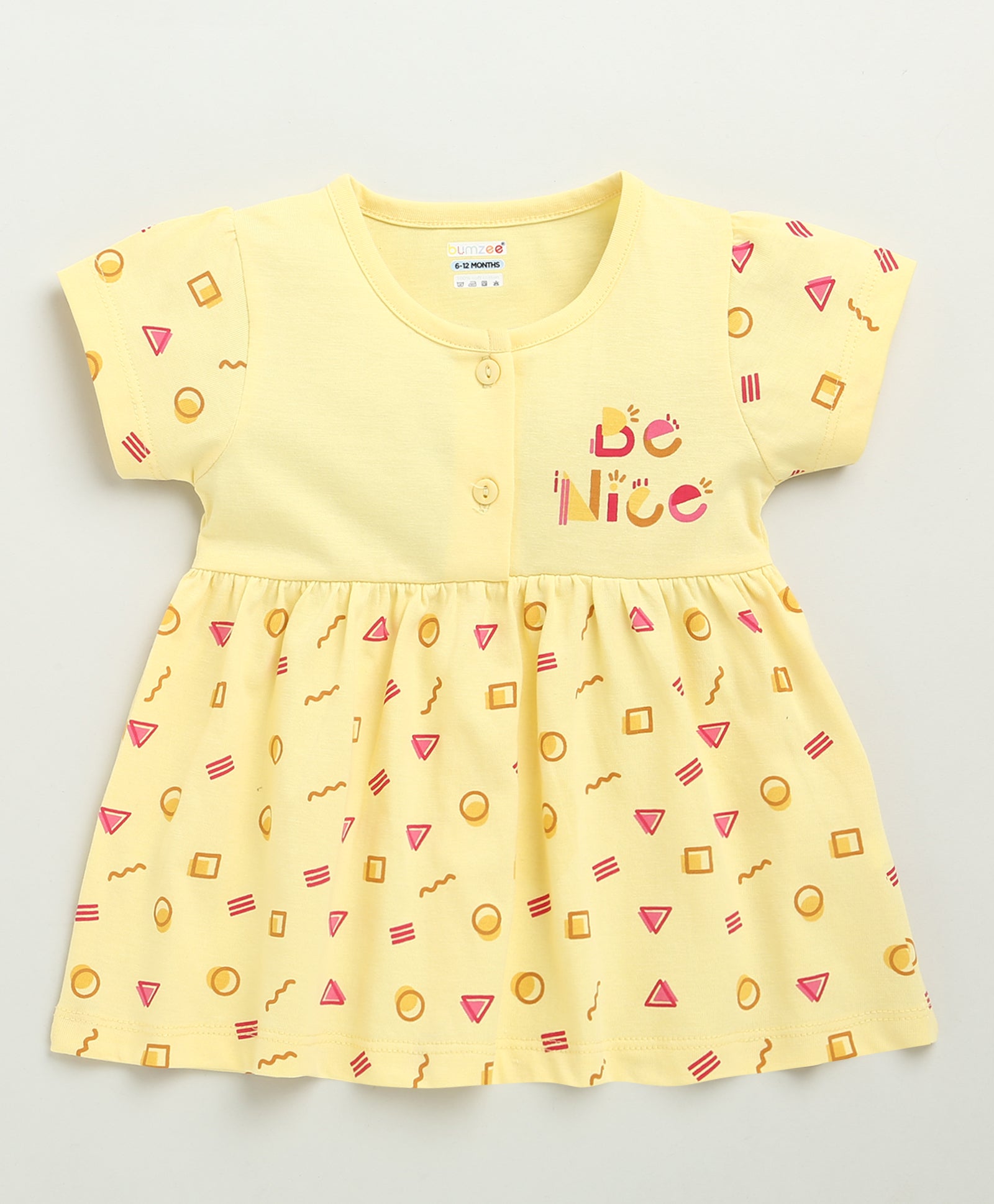 Yellow Girls Cap Sleeves Cotton Knee Length Frock