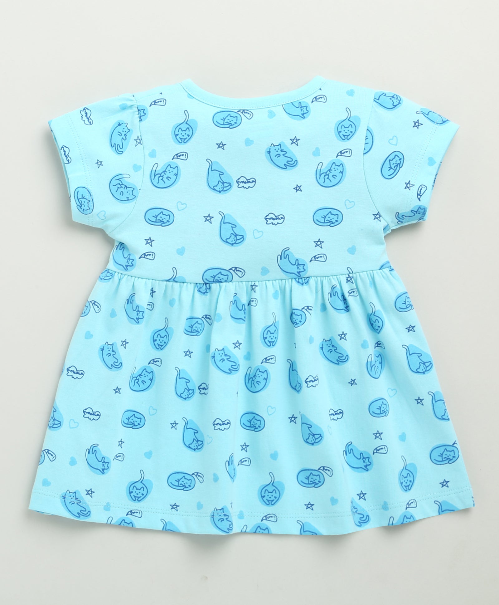 Blue Girls Cap Sleeves Cotton Knee Length Frock