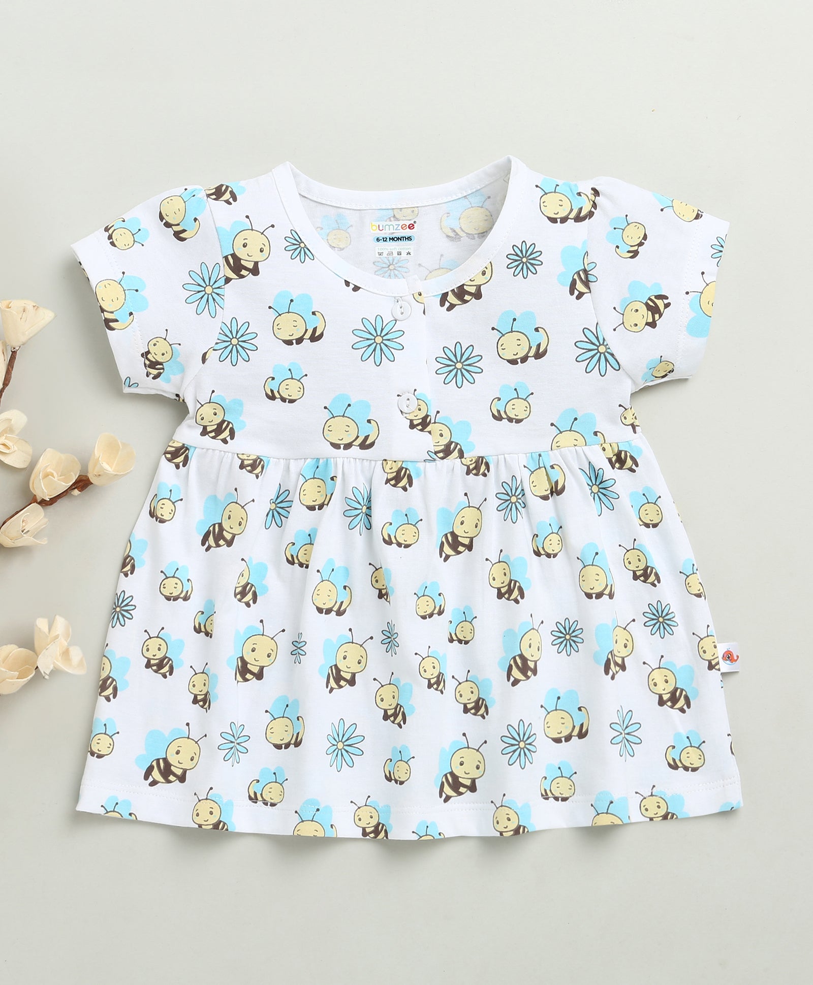 White Girls Cap Sleeves Cotton Knee Length Frock
