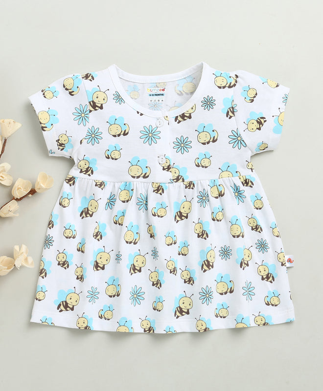 White Girls Cap Sleeves Cotton Knee Length Frock