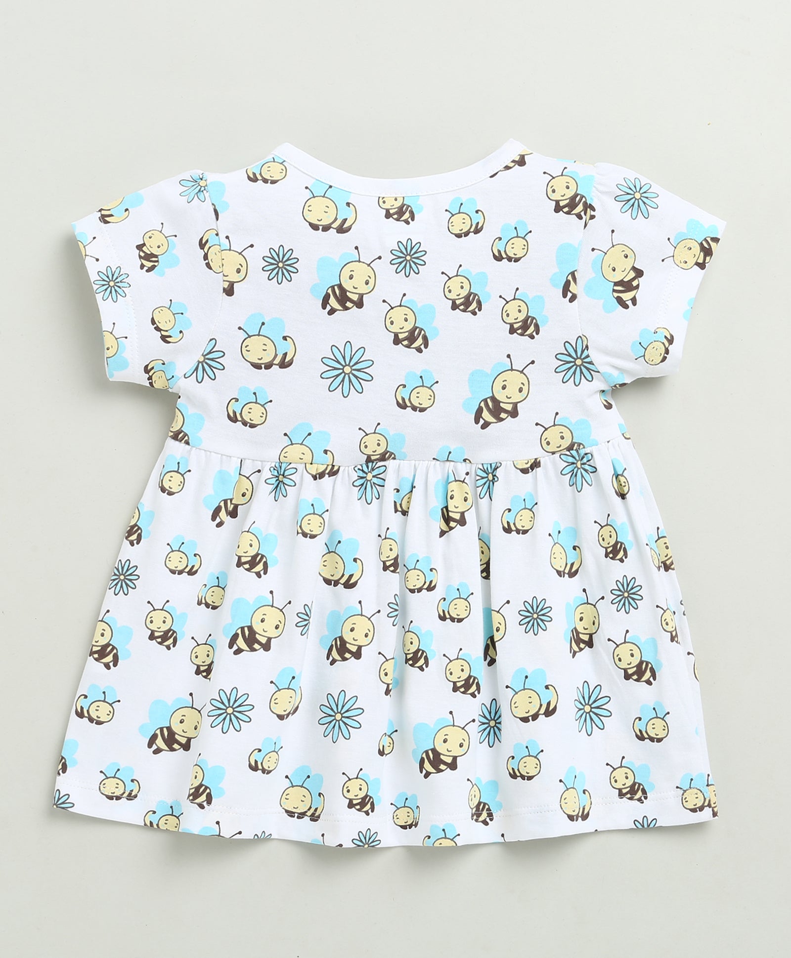 White Girls Cap Sleeves Cotton Knee Length Frock