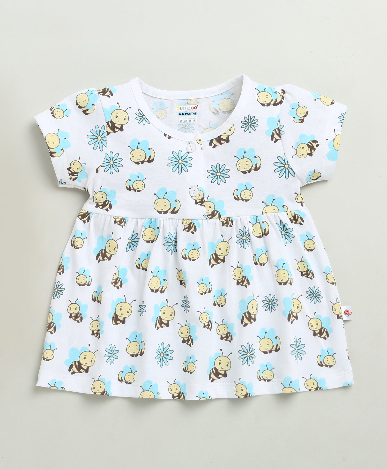 White Girls Cap Sleeves Cotton Knee Length Frock