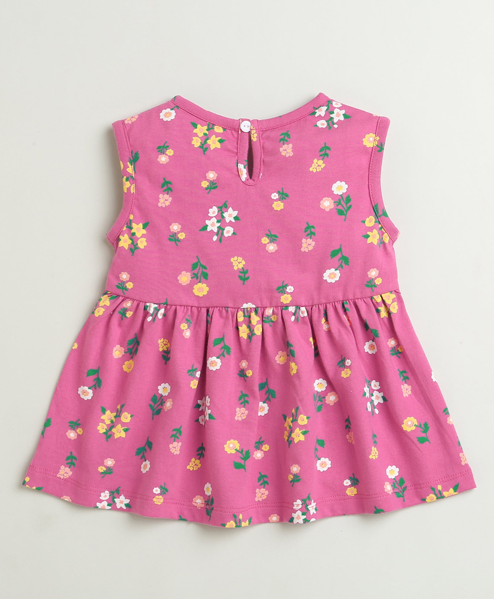 Magenta Girls Sleeveless Cotton Knee Length Frock