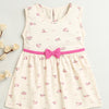 Beige Girls Sleeveless Cotton Knee Length Frock