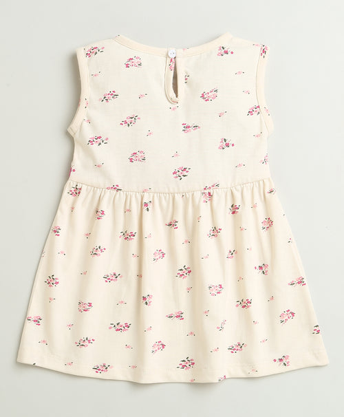 Beige Girls Sleeveless Cotton Knee Length Frock