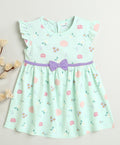 Bumzee Mint Green Floral Print Frock, Cap Sleeves, 100% Cotton, Knee Length